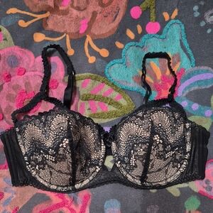 Adore Me Black and Cream Lace Bra